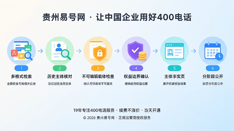 号码历史核验六步时间线扁平化插画